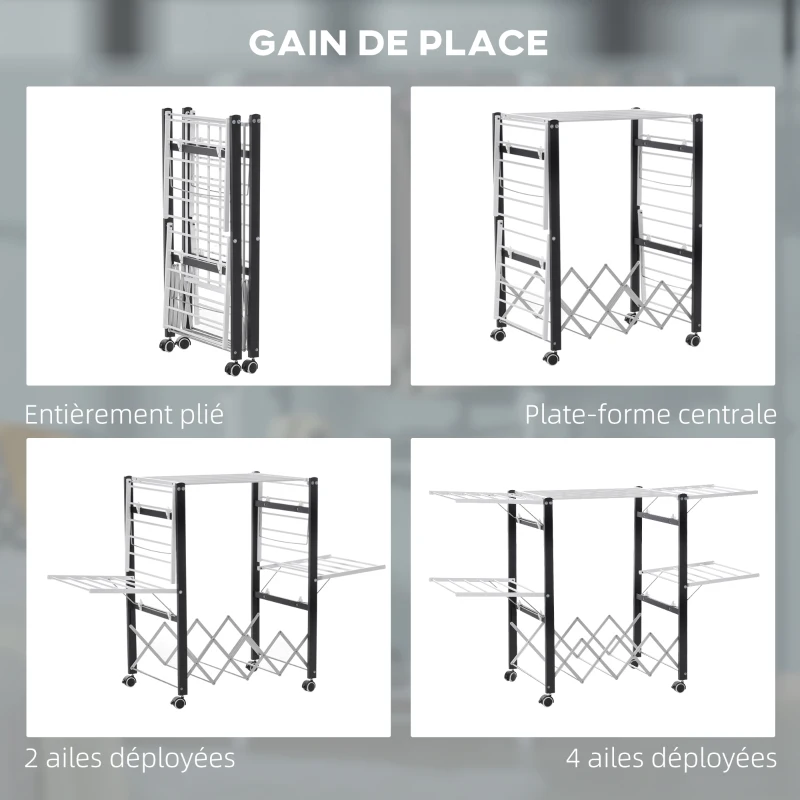 HOMCOM Séchoir à linge étendoir à vêtements pliable réglable avec 4 roulettes - grand capacité - 157,5 x 54 x 101 cm
