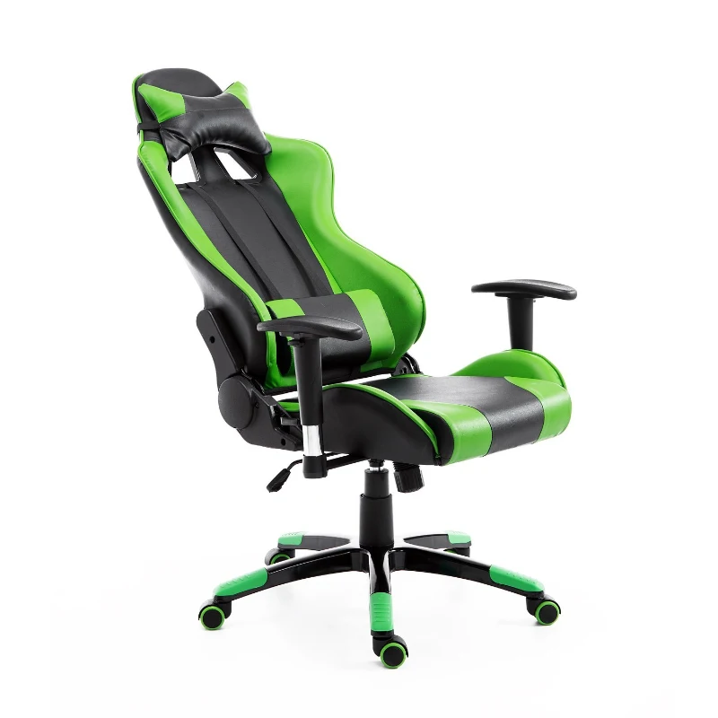 HOMCOM Silla de Oficina Silla Ergonómico Reclinable y Basculante Altura Ajustable Giratorio con Ruedas Reposacabezas y Soporte Lumbar Carga 120 kg 67x67x123-132 cm Verde