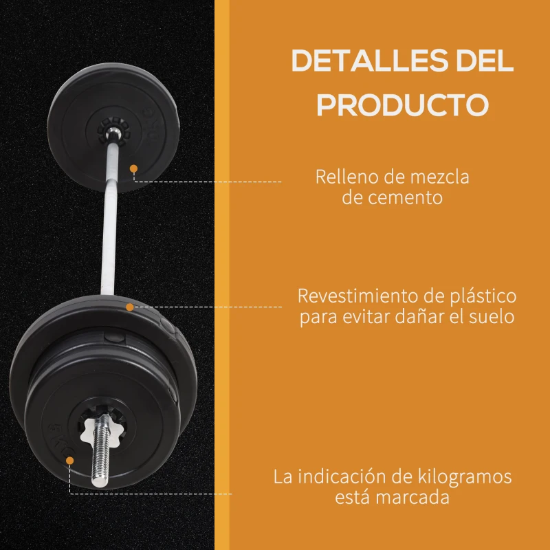 HOMCOM Juego de Pesas de 55 kg con Mancuernas y Barra Pesos Ajustables 2 en 1 con Discos Barra de 170 cm para Culturismo Entrenamiento Fitness en Hogar Gimnasio Negro