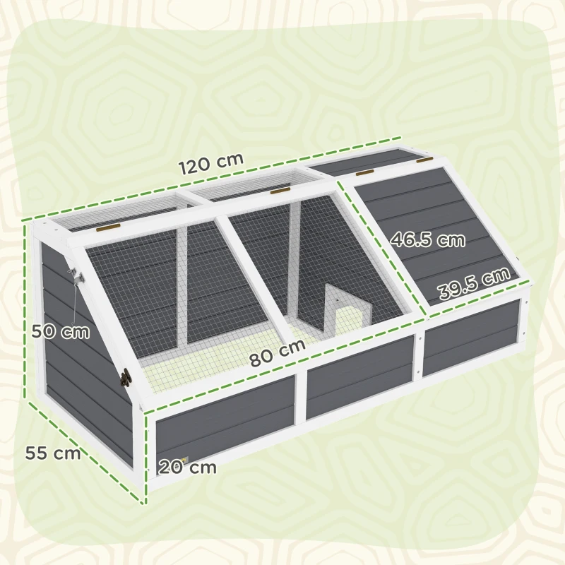 PawHut Căsuță pentru Țestoase fără Paviment cu Panel Detașabil și 2 Spații Separate, 120x55x50 cm, Gri