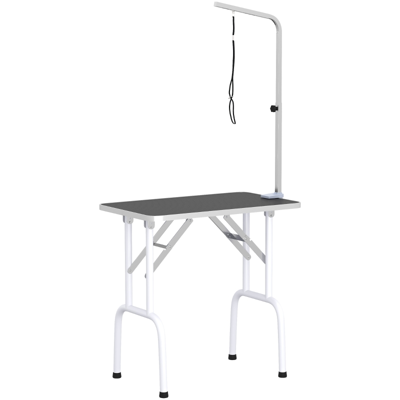 PawHut 32" Foldable Dog Grooming Table Pet Drying Beauty Table Adjustable Fixed Arm Rubber Top, Black
