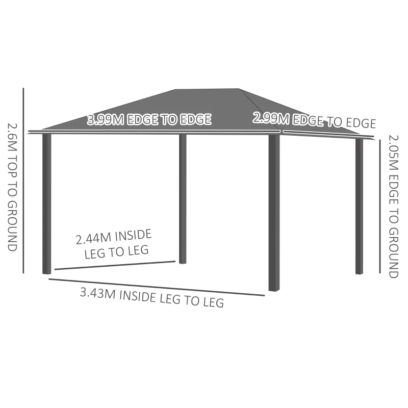 Outsunny 3 x 4m Hardtop Aluminium Gazebo - Black and Grey