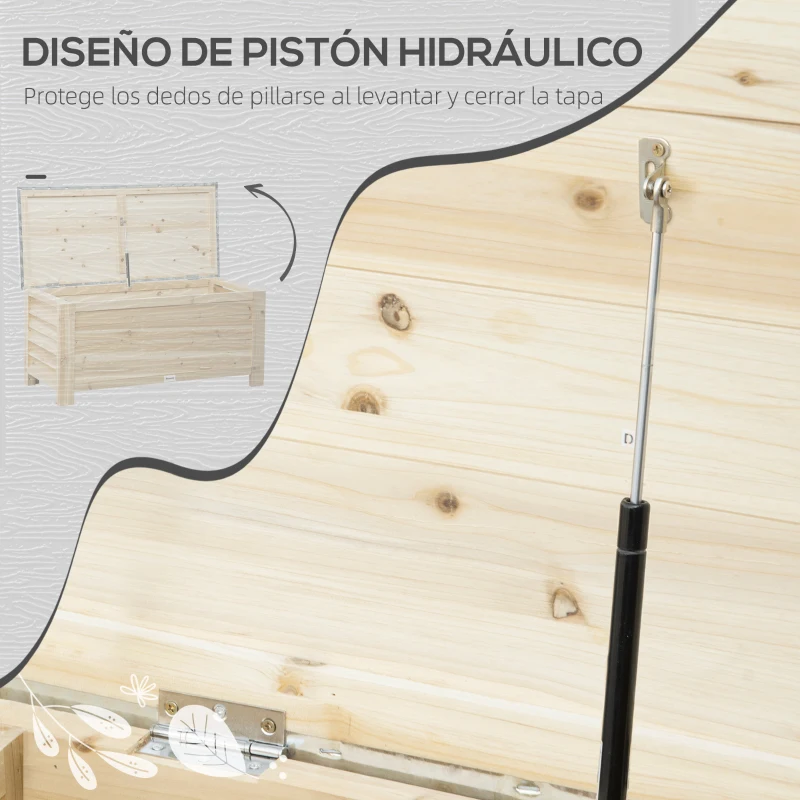 Outsunny Baúl de Almacenaje Exterior de Madera con Tapa de Metal Galvanizado y Diseño con Listones 110x50x50 cm Madera Natural