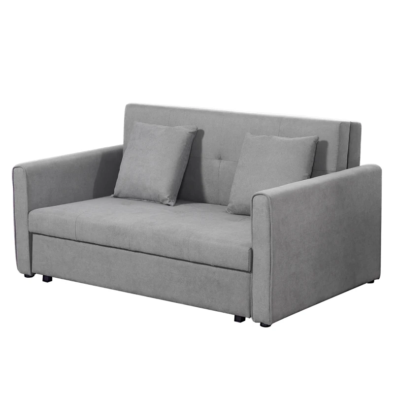HOMCOM Sofá Cama de 2 Plazas Sofá Cama Tapizado en Poli Algodón con 2 Cojines Desmontables y Espacio de Almacenamiento Sofá Doble para Salón Oficina  152x101x81 cm Gris