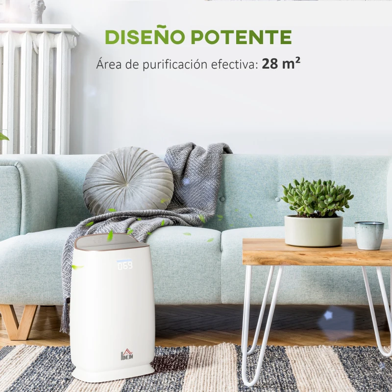 HOMCOM Purificador de Aire con Filtro HEPA de 3 Capas CADR 220 m³/h hasta 28 m² Purificador de Sobremesa 30x17x53 cm Blanco