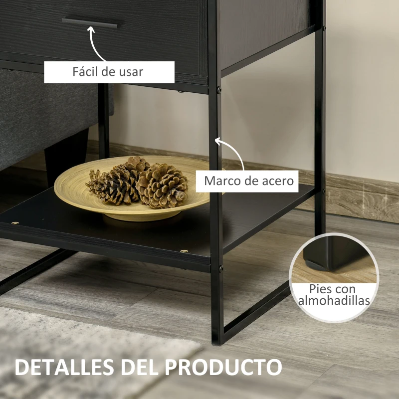 HOMCOM Mesilla de Noche Mesa Auxiliar con 1 Cajón y Estante de Almacenamiento para Dormitorio Salón Oficina 45x40x60 cm Negro