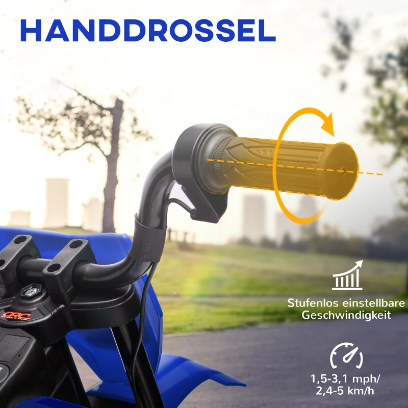 AIYAPLAY Elektro-Motorrad für Kinder, 12V Kindermotorrad mit Musik, Kinderfahrzeug mit Trainingsrädern, 3-6 Jahre, Blau