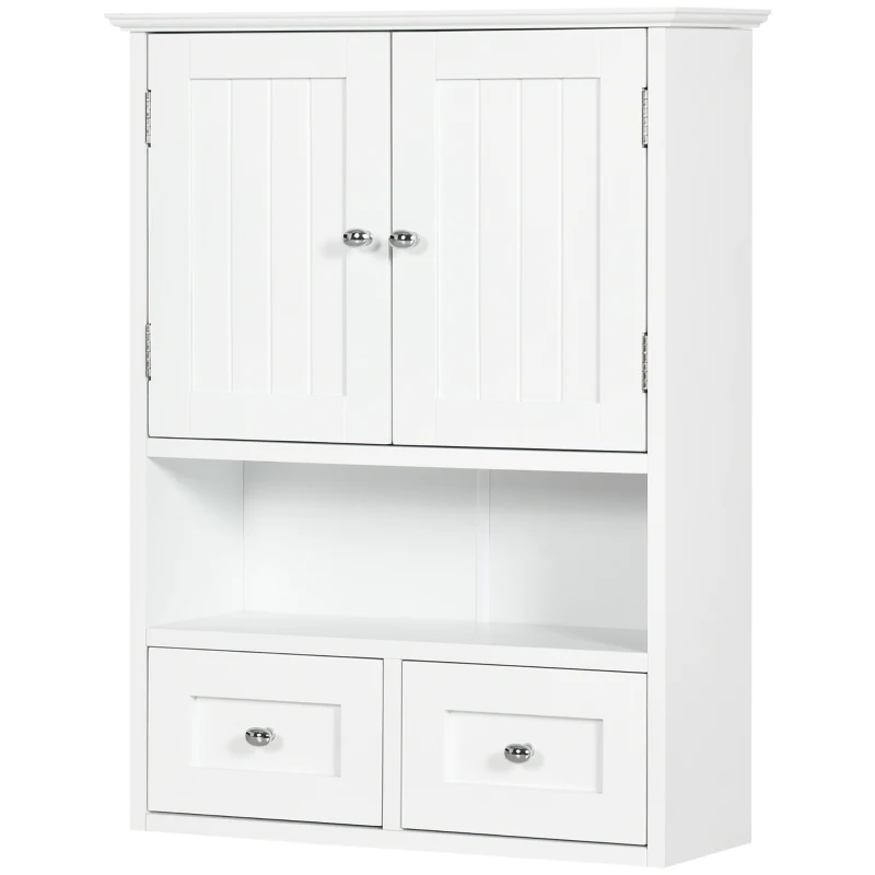kleankin Armario de Pared para Baño Armario Colgante de Baño con 2 Puertas y 2 Cajones para Cocina 50,8x17,8x66 cm Blanco(m-10)