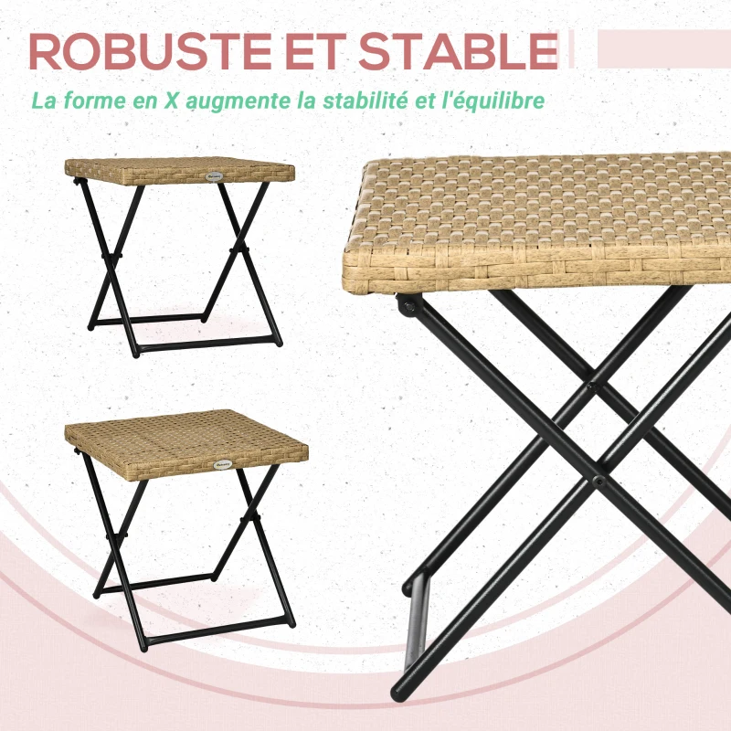 Outsunny Table basse pliable de jardin style cosy chic dim. 40L x 40l x 40H cm métal époxy résine tressée bois naturel