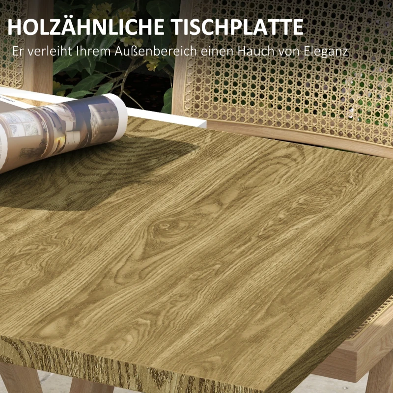 Outsunny Gartentisch Outdoor-Tisch, wetterbeständig, Holzoptik, 160 x 80 x 75cm, Braun + Weiß