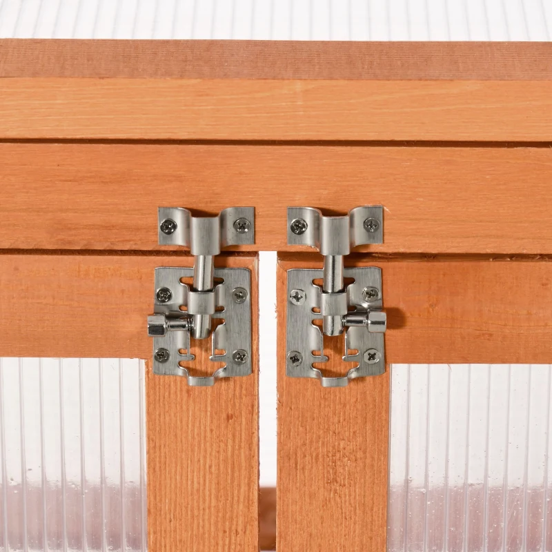 Outsunny Invernadero de Jardín de Madera y Policarbonato Invernadero Vivero Casero con 3 Estantes 2 Puertas y Tapa Abatible para Cultivo de Plantas Terraza Patio 58x44x78 cm Natural