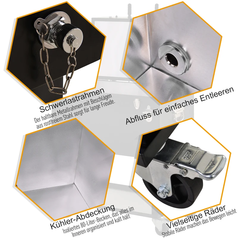 Outsunny Kühlbox mit Tischkicker, 2-in-1, 65L Weinkühler, Tischfußball, Kühlwagen mit 4 Rollen, Metall Schwarz 71 x 59,5 x 85 cm