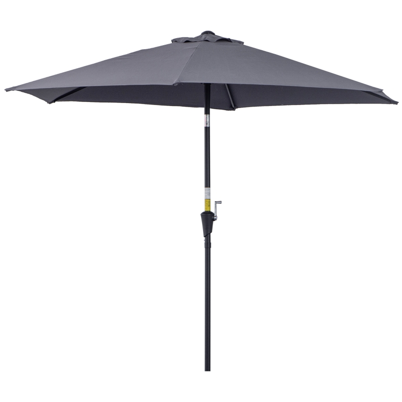 Outsunny Parasol droit parasol inclinable de jardin balcon terrasse manivelle toile polyester imperméabilisée haute densité 180 g/m² Ø2,6 x 2,35H m aluminium gris