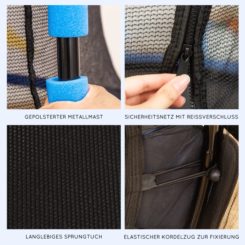 HOMCOM Kindertrampolin, mit Sicherheitsnetz, Randabdeckung, Stahlrahmen, bis 50 kg, 3-10 Jahre, blau, Ø160 x 163 cm