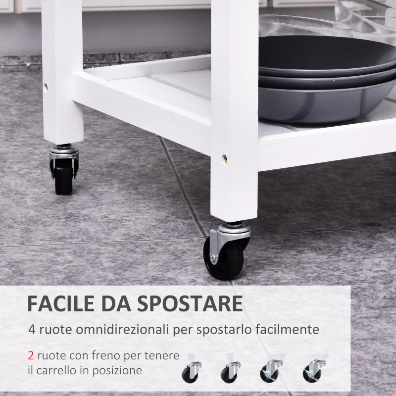 HOMCOM Carrello da Cucina Salvaspazio con Cassetto Armadietto e Ripiano, Mobile Cucina Carrello da Portata con 4 Ruote per Sala da Pranzo, Bianco