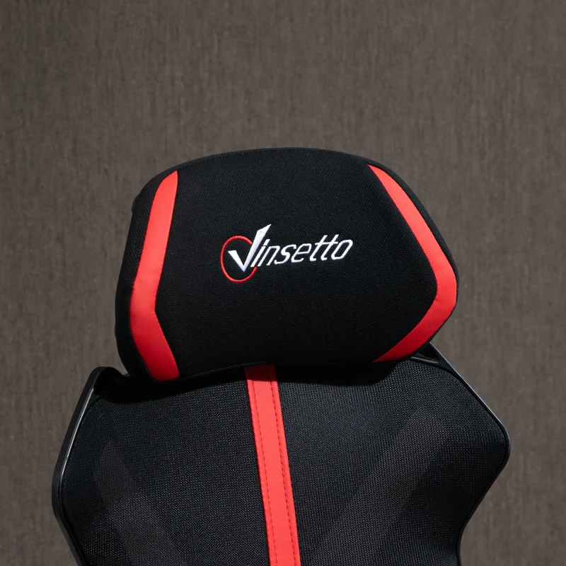 Vinsetto Silla Gaming con Reposapiés Retráctil Silla de Oficina Giratoria Reclinable con Reposacabezas y Altura Ajustable 65x65x119-129 cm Negro y Rojo