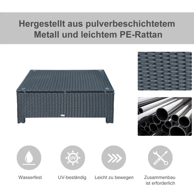 Outsunny Garten Beistelltisch Couchtisch Gartentisch Balkontisch Polyrattan Schwarz 85 x 50 x 39 cm