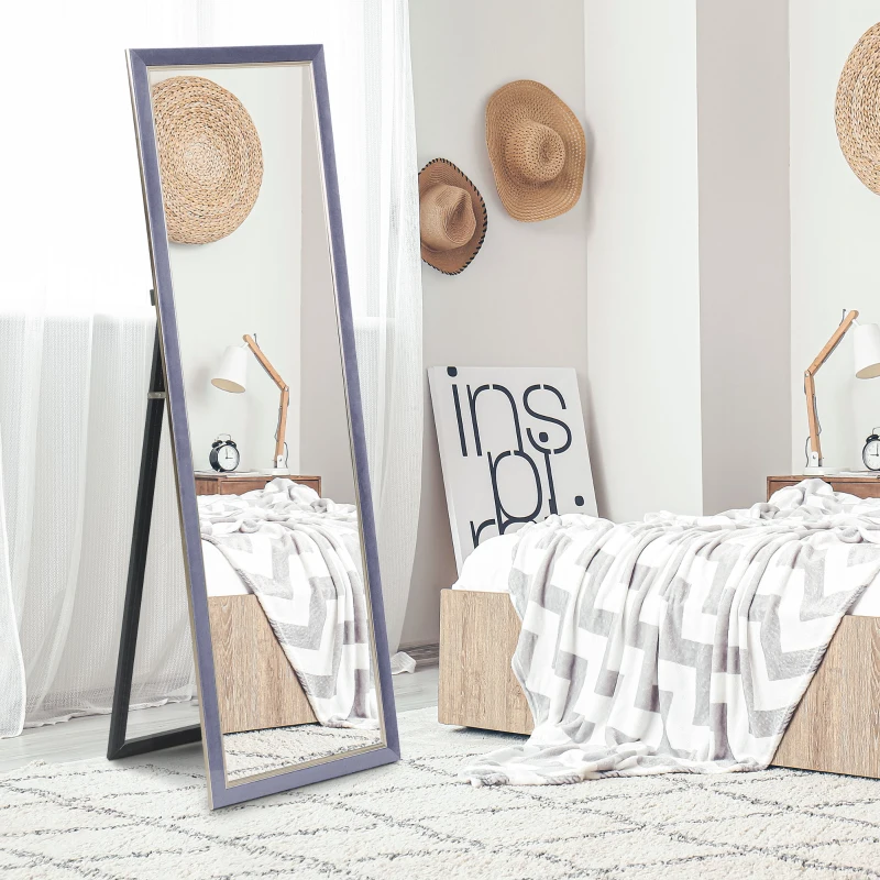 HOMCOM Espejo de Cuerpo Entero 150x50 cm con Marco en Terciopelo y Soporte para Salón Dormitorio Gris