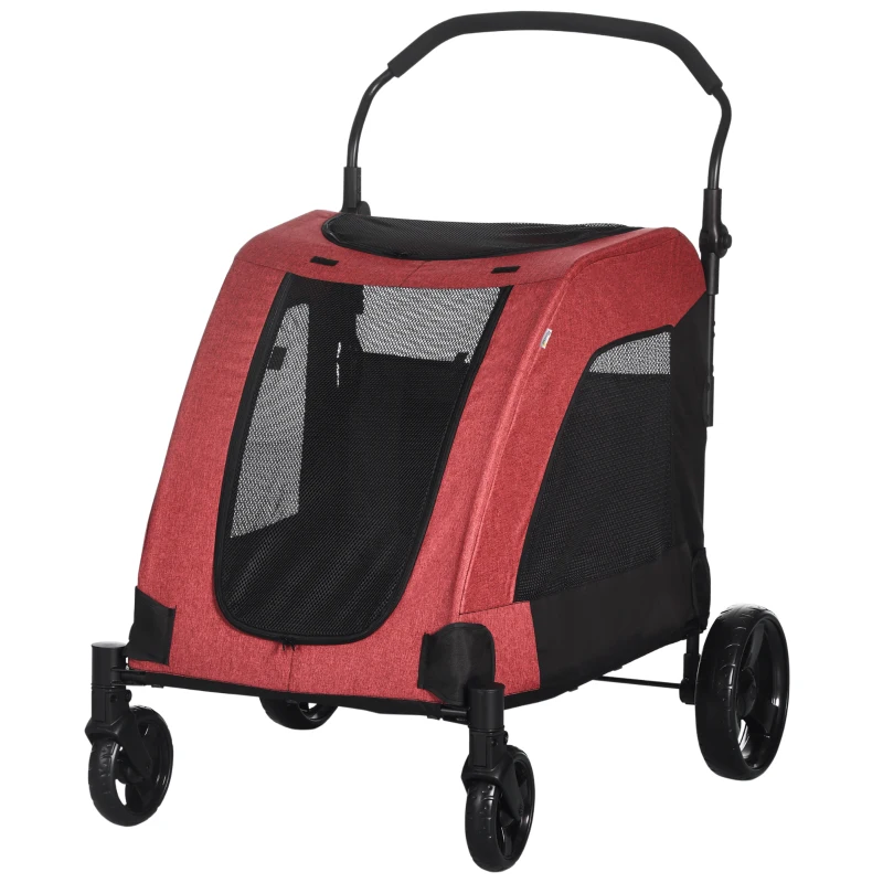 PawHut Dog Stroller 4 Wheels Pet Trolley Carrier Mesh Windows for Medium Large Dogs Traveling Red