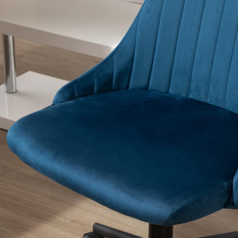 Vinsetto Sedia da Ufficio in Velluto Blu con Altezza Regolabile, Sedia Ergonomica Girevole a 360° e Ruote, 50x58x77-87cm