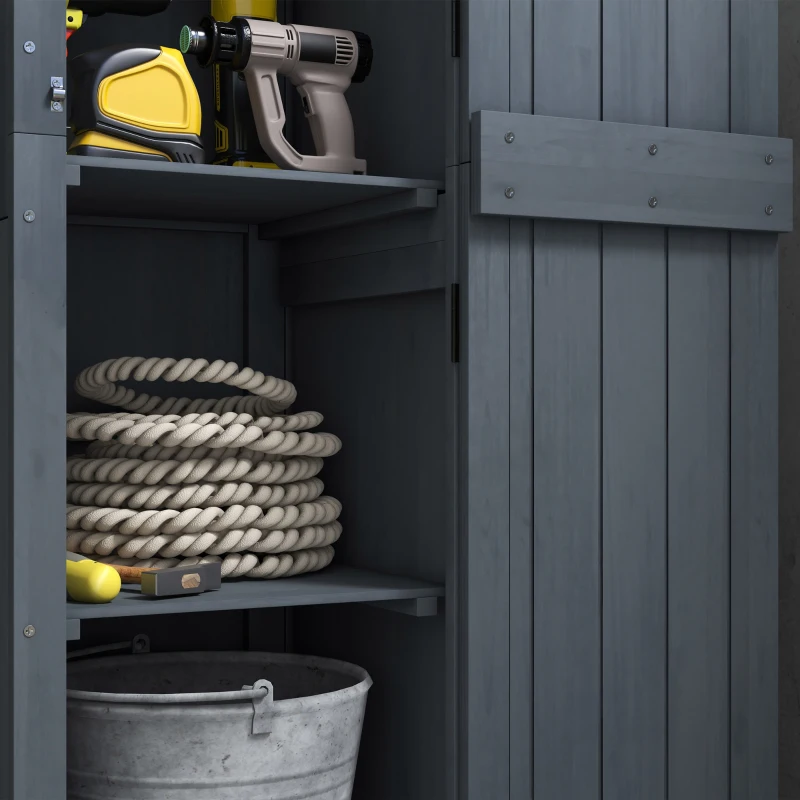 Outsunny Casetta Porta Attrezzi a 3 Ripiani in Legno da Abete con Tetto in Metallo, 45x45x160 cm, Grigio