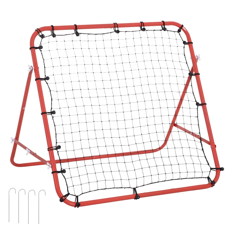 HOMCOM Red de Rebote Reboteador de Metal con Ángulo Ajustable para Entrenamiento de Deportes 96x80x96 cm Rojo
