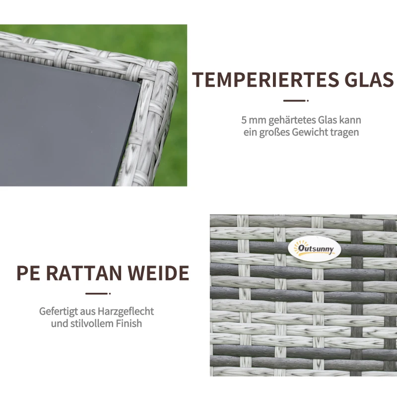Outsunny Gartentisch Glastisch Esstisch Gartenmöbel Tisch, Polyrattan+Sicherheitsglas, Grau+Schwarz, 150x85x74cm