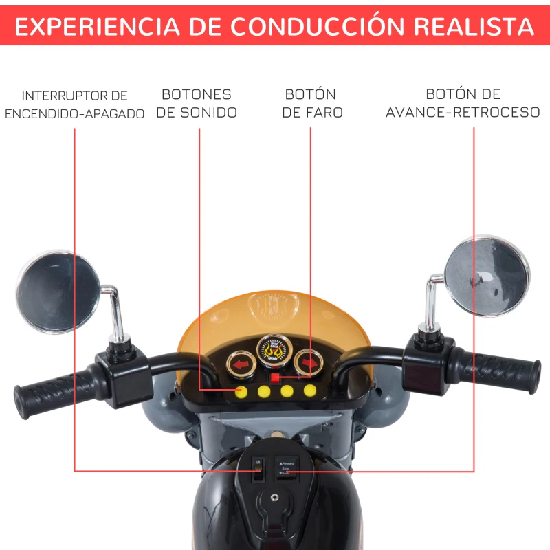 HOMCOM Moto Electrica Infantil Bateria Recargable Niño 3 Años Cargador 3 Ruedas 2.5km/h