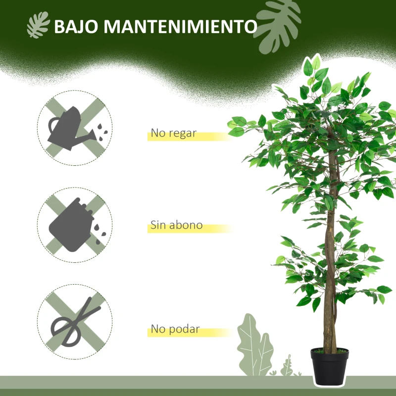 Outsunny Árbol de Té Artificial 120 cm Planta Artificial con 546 Hojas Musgo y Maceta Planta Artificial Decorativa Verde