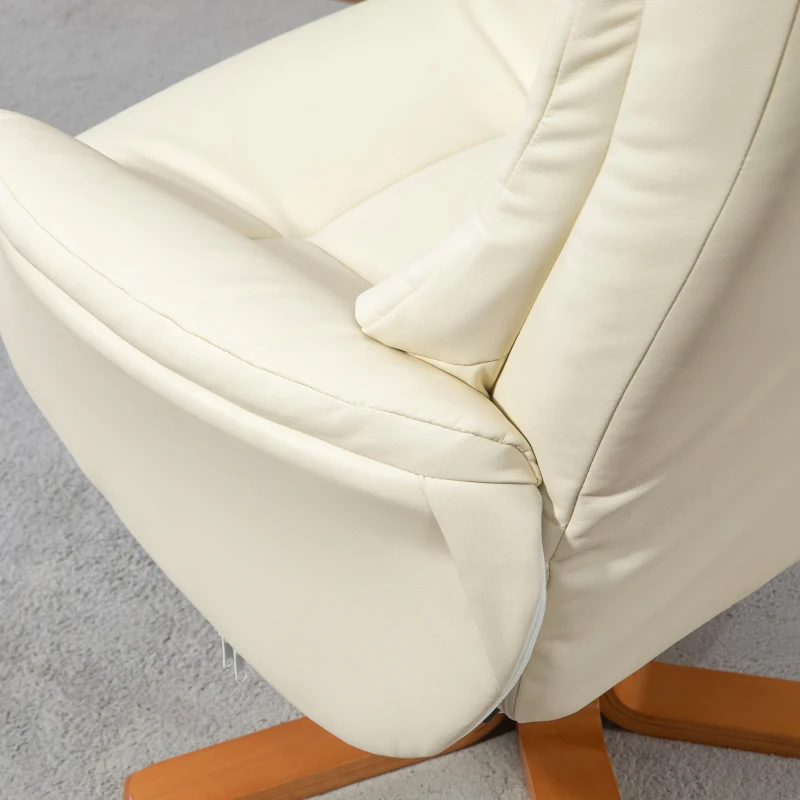 HOMCOM Relaxsessel mit Hocker, Liegefunktion, Kunstlederbezug, bis 150 kg, 71 x 84 x 102 cm, Cremeweiß(m-9)