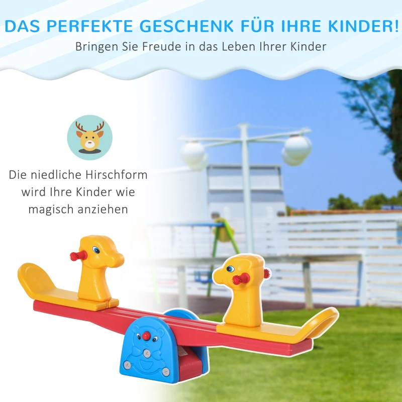 HOMCOM Kinder Gartenwippe Wippe mit Hirschform Kinderwippe Karussellwippe für 1-4 Jahre Kinder Kunststoff mehrfarbig 150 x 32 x 60 cm