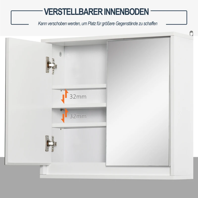 HOMCOM Badezimmerschrank, Spiegelschrank mit 2 Spiegeln, 2 Regale, 48 cm x 14,5 cm x 45 cm, Weiß