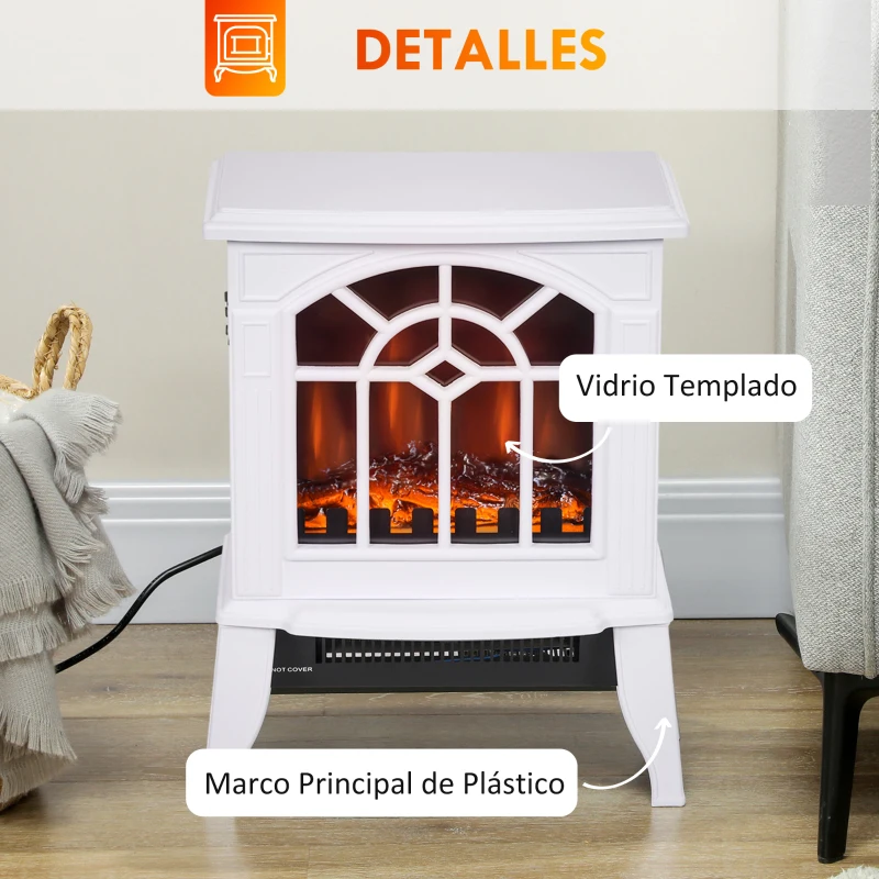 HOMCOM Chimenea Decorativa 1000 W/2000 W con Temperatura Ajustable LED Llamas para 15-20 ㎡ 36,5x24x46 cm Blanco