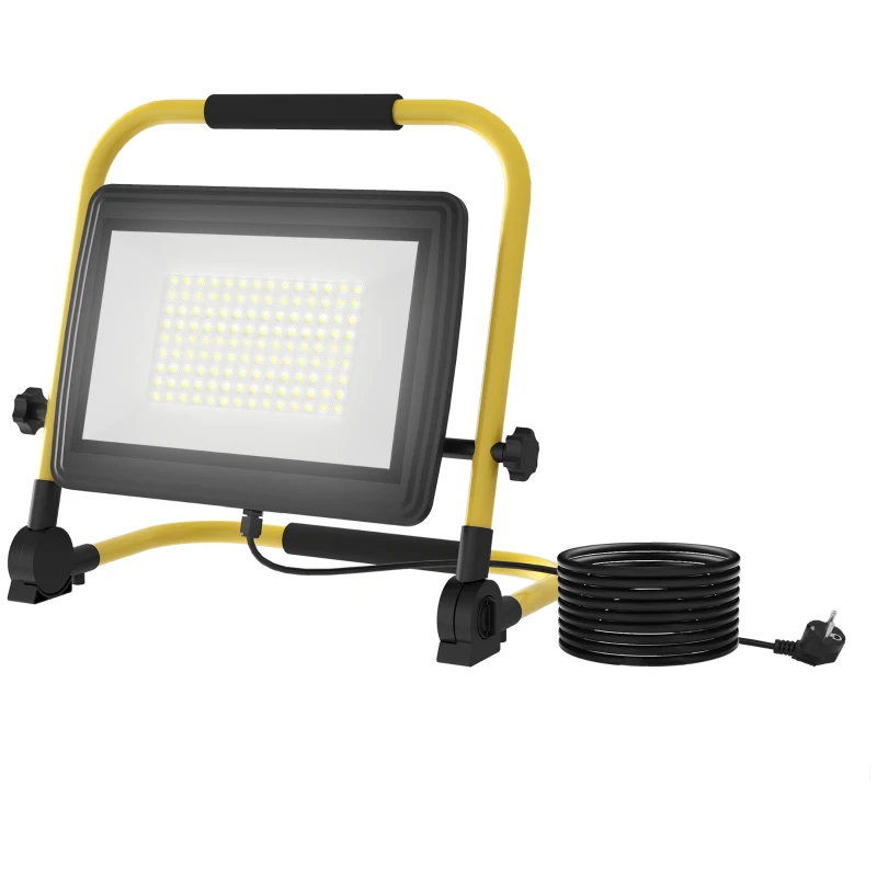 HOMCOM Foco LED con 8500 Lúmenes IP65 6500K Resistente a la Intemperie Ajustable y Portátil 35x20x32 cm Amarillo