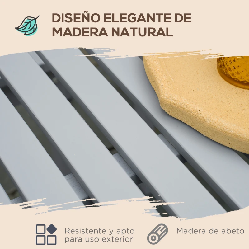 Outsunny Conjunto de Muebles de Jardín de Madera 5 Piezas Juego de Mesa y 4 Sillas Decoración para Terraza Patio Balcón Gris