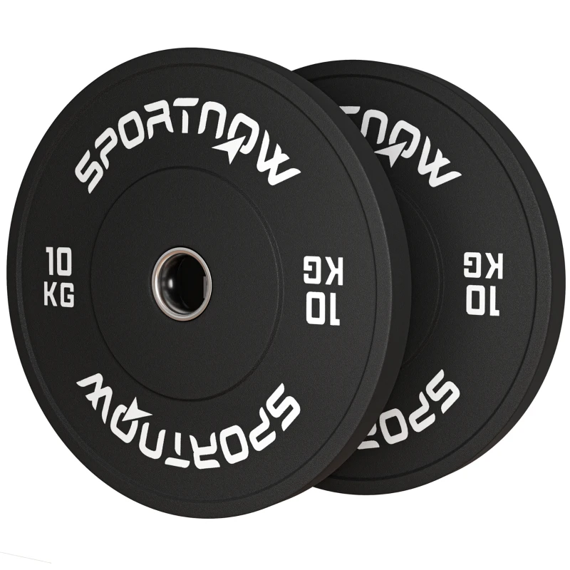 SPORTNOW Set 2 Dischi Pesi da 10kg in Gomma con Foro da 2"/5 cm per Manubri e Bilancieri, Nero