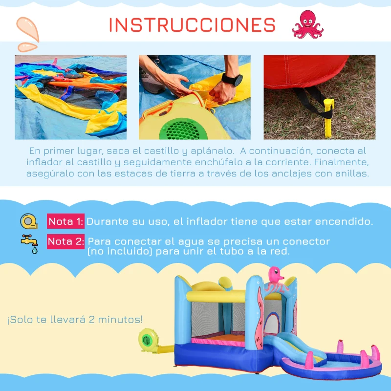 Outsunny Castillo Inflable Infantil con Tobogán Cama de Salto Piscina Inflador y Bolsa de Transporte 360x175x180 cm Multicolor