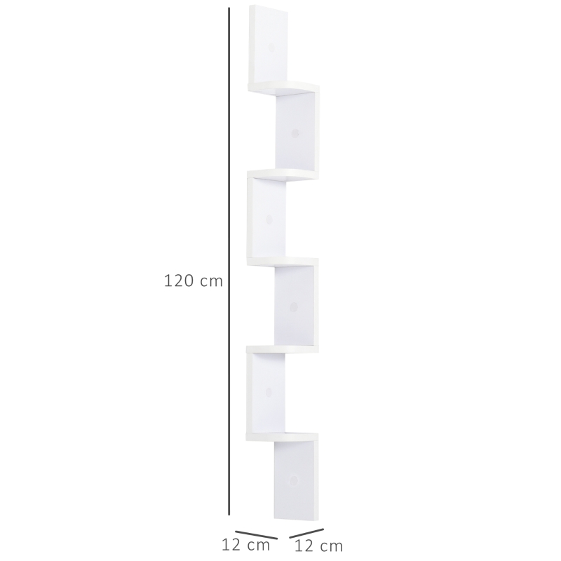HOMCOM Étagère d'angle Murale à 5 Niveaux Hauteur 120 cm Forme de Zigzag en Bois Blanc