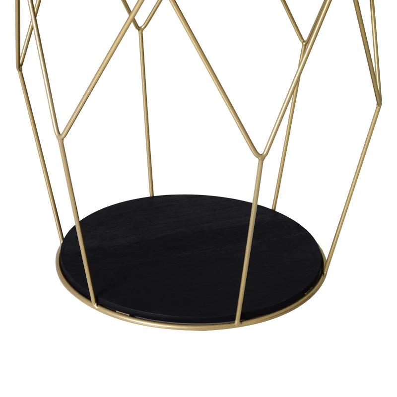 HOMCOM Round Coffee Table with Storage, Modern Sofa Side Table with Metal Frame, End Table for Bedroom, Living Room, Black and Gold, 45 x 45 x 48 cm
