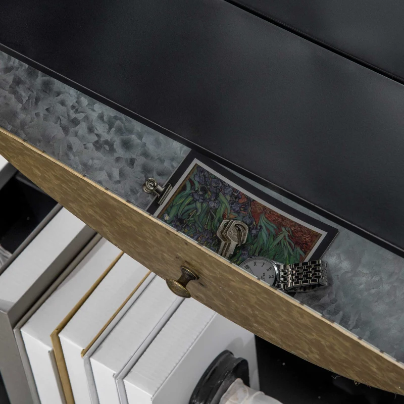 HOMCOM Specchio da Parete Rotondo da Ø61cm con Cassetto e Cornice in Metallo Nero