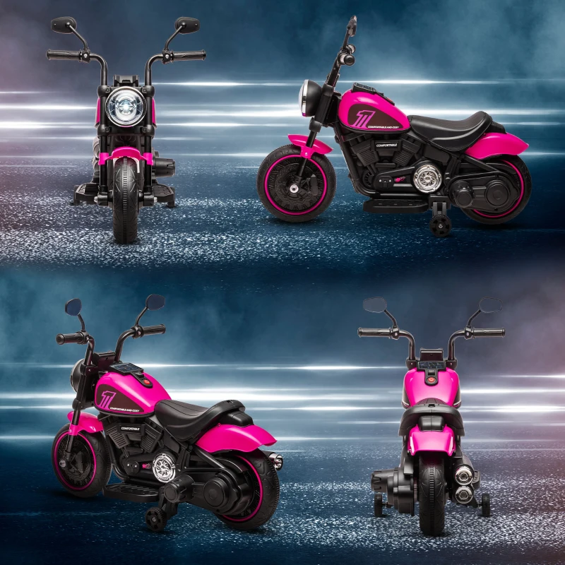 HOMCOM Elektro-Kindermotorrad mit Stützrädern, Scheinwerfer, 1,5 bis 3 km/h, für Kinder 1,5 bis 3 Jahren, pink