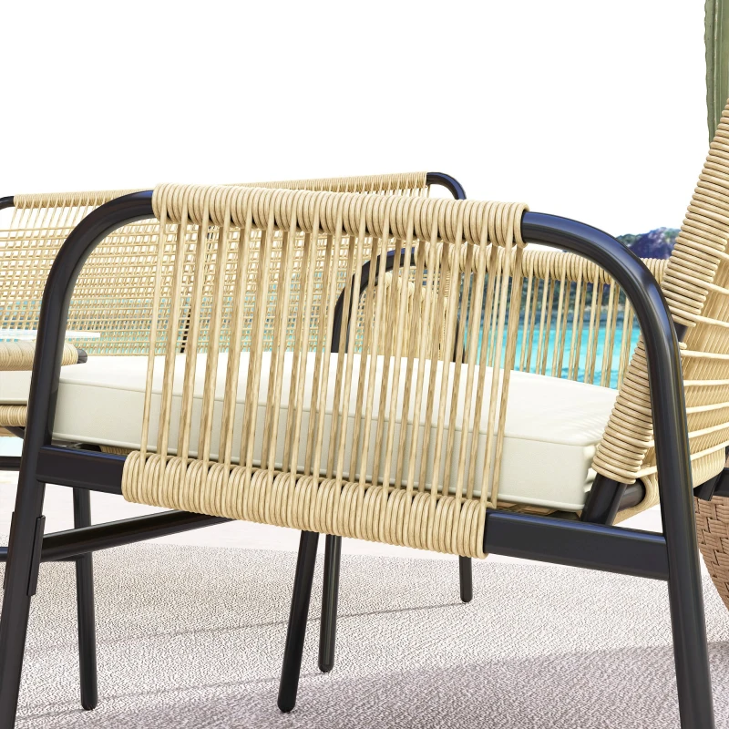 Outsunny 4-teilige Gartensitzgruppe Gartenmöbel-Set Lounge-Möbel, 110 cm x 65 cm x 74 cm, Natur + Cremeweiß