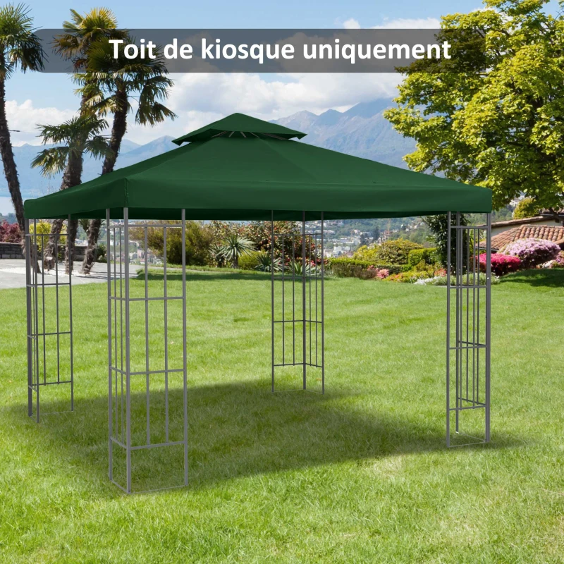 Outsunny Toit de Remplacement pour Gazebo de Jardin Toile de Rechange pour pavillon tonnelle Tente 3 x 3 m Vert foncé