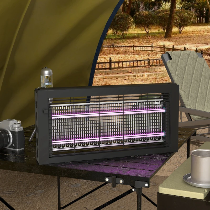 HOMCOM Lámpara Antimosquitos con Luces LED Mata Mosquitos Eléctrico Efecto 60 m² para Interior 49x6x25 cm Negro