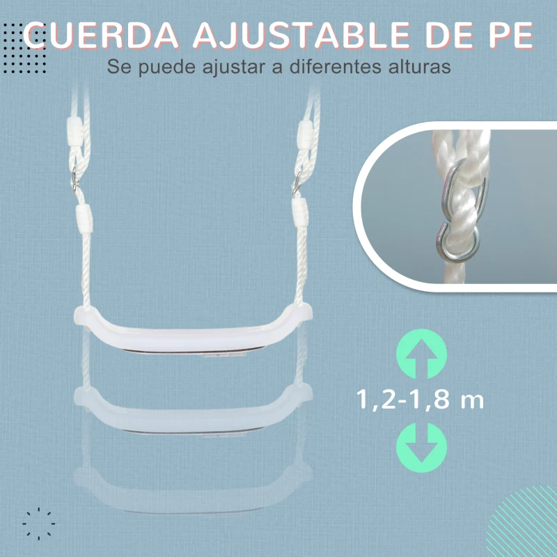 Outsunny Columpio para Niños de 3-6 Años con Luces LED Columpio Infantil con Altura de Asiento Ajustable 39x16,5x120-180cm Blanco