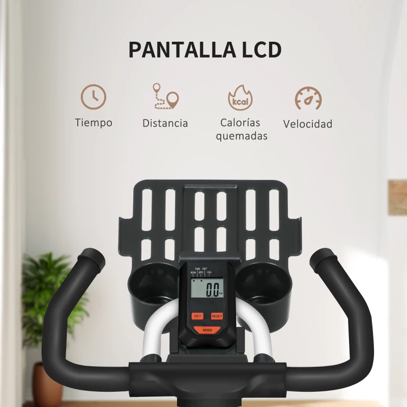 HOMCOM Bici Estática con Resistencia Regulable Volante de Inercia 8 kg Pantalla LCD Manillar y Asiento Ajustable Blanco