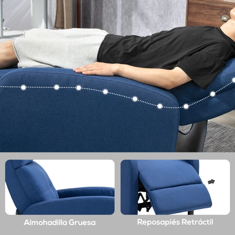 HOMCOM Sillón Reclinable Manual Sofá Individual con Reclinación hasta 155º Carga 150 kg Azul