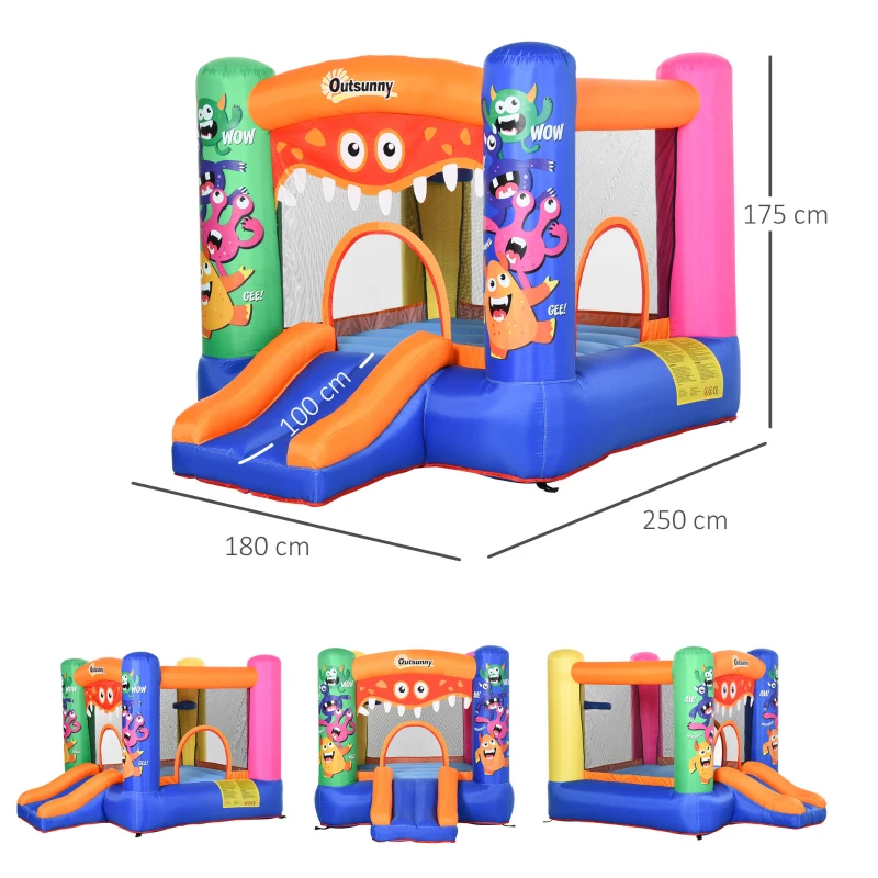 Outsunny Casa Gioco Castello Gonfiabile Gigante per Bambini 3-8 anni Trampolino Rimbalzante Colorato con Scivolo e Canestro 250cmx180cmx175cm