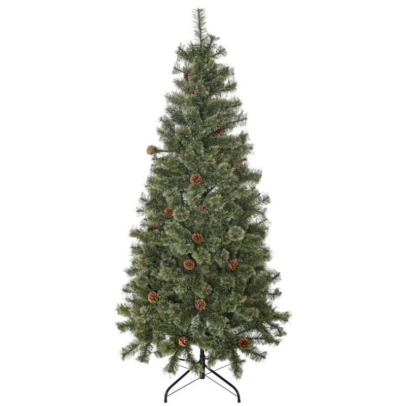 HOMCOM Sapin de Noël artificiel 180 cm arbre de décoration avec pommes de pin 450 branches épaisses stable avec base métallique