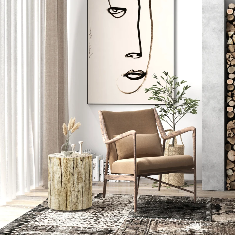 HOMCOM Beistelltisch im Baumstumpf-Design, wetterfest, für Indoor & Outdoor, Beton, Ø37 x 43 cm